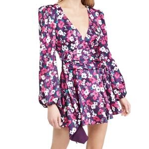 For Love & Lemons Hallie Long Sleeve Mini Dress Floral Pink Print Size Small